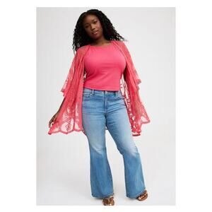 Torrid Pink Mesh Embroidered Ruana Kimono Sz.OS NWT